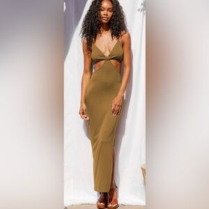 Opening Night Cutout Bodycon Maxi Dress Olive Size Small